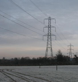 Frost and pylons at Hewitts Farm Kent