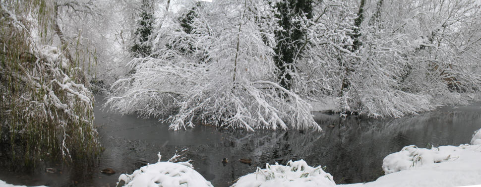Snow in Orpington Priory pond