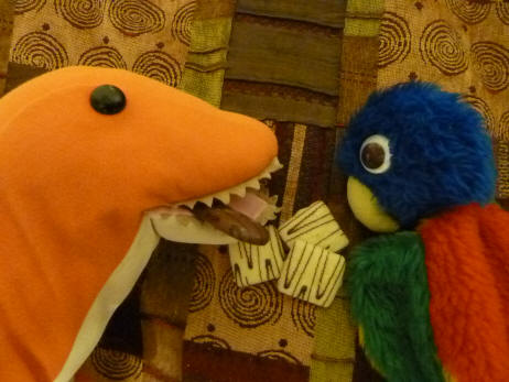 Dino and Blue Parrot with the last of the Belgian biscuits