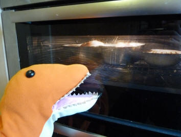 Dino watching the oven