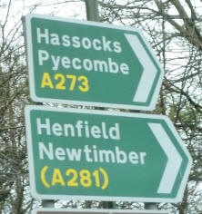 Road signs - Hassocks, Pyecombe, Henfield and Newtimber