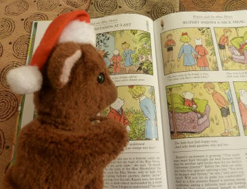 Brown Teddy reading his Rupert Bear book