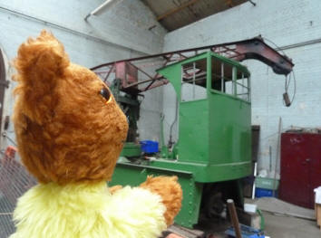 Yellow Teddy and crane in Fitting Shop