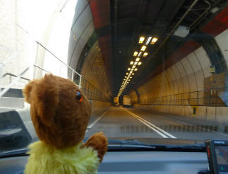 Yellow Teddy going through Dartford Tunnel