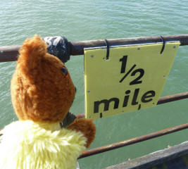 Yellow Teddy with Southend Pier one-third mile marker
