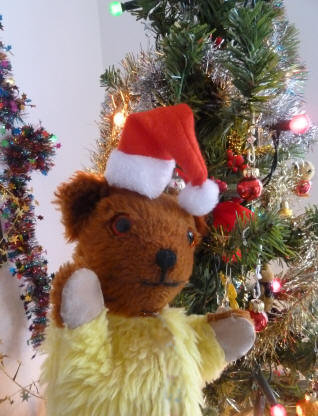 Yellow Teddy in Christmas hat