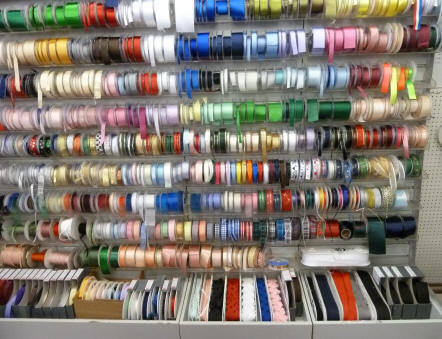 Ribbons in sewing shop