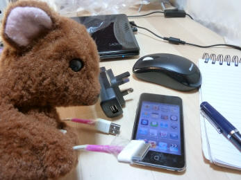 Brown Teddy mending the Ipod cable
