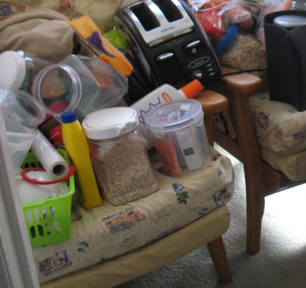 Armchair with kitchen containers