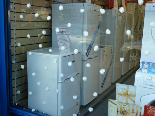 Cotton wool snow in shop window
