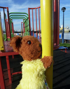 Yellow Teddy on climbing frame