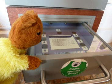 Yellow Teddy opening the drawer