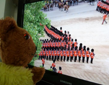 Trooping of the Colour soldiers turning a corner