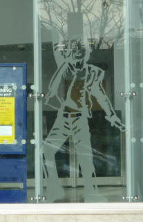 Mick Jagger design on window