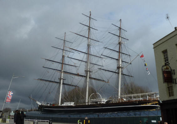 Cutty Sark against gathering rain clouds