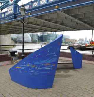 Riverside seats with blue watery pattern