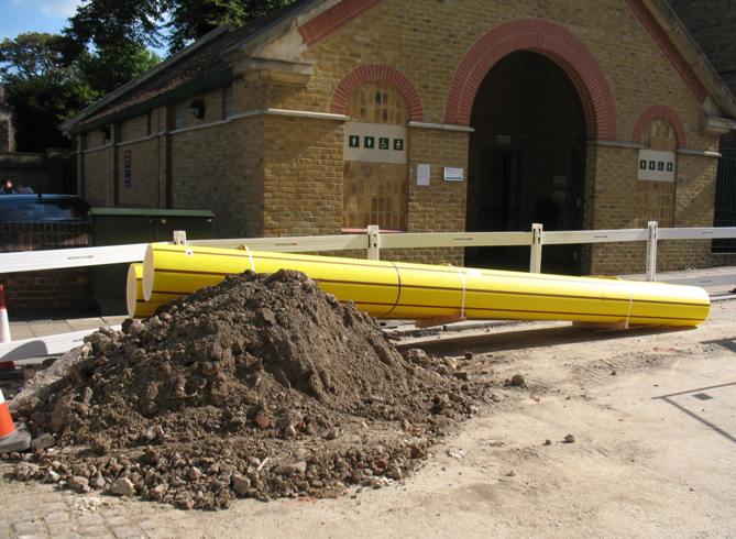 Pipes at Rochester looking like seaside rock sweets